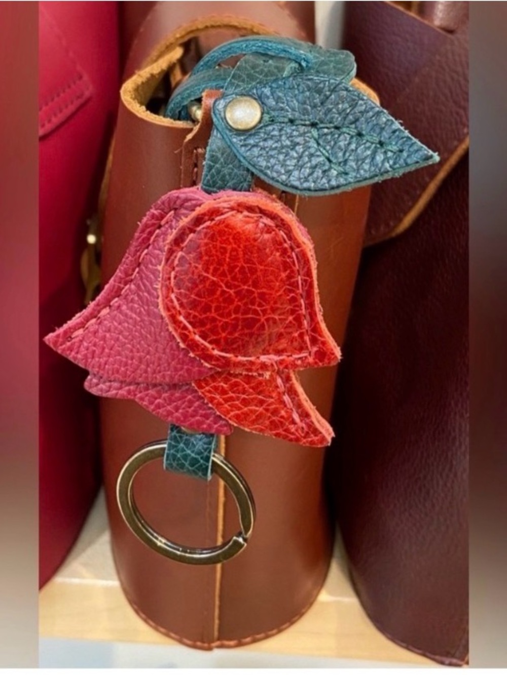 Portland Leather Chili Red and Flaminco Tassel Bag Charm Bag Flair - NEW